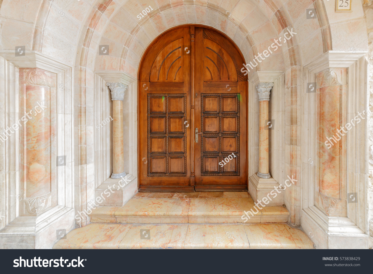Wooden Arched Double Doors Stock Photo Edit Now 573838429