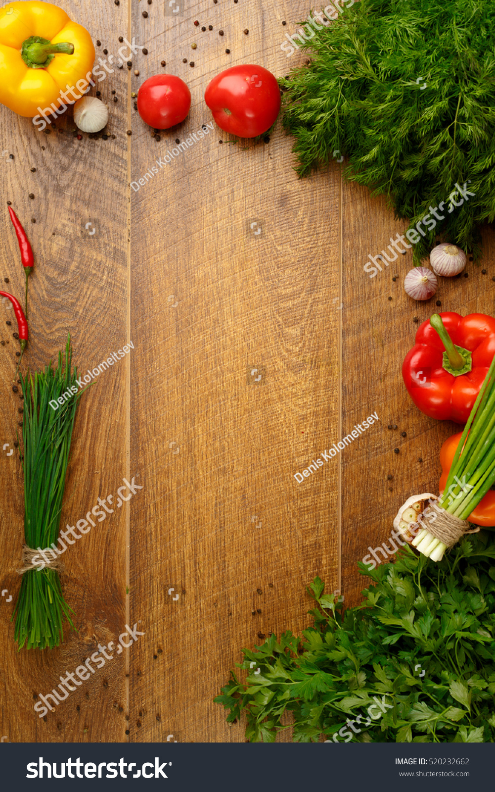 Wooden Background Fruits Vegetables Spices Stock Photo 520232662 ...