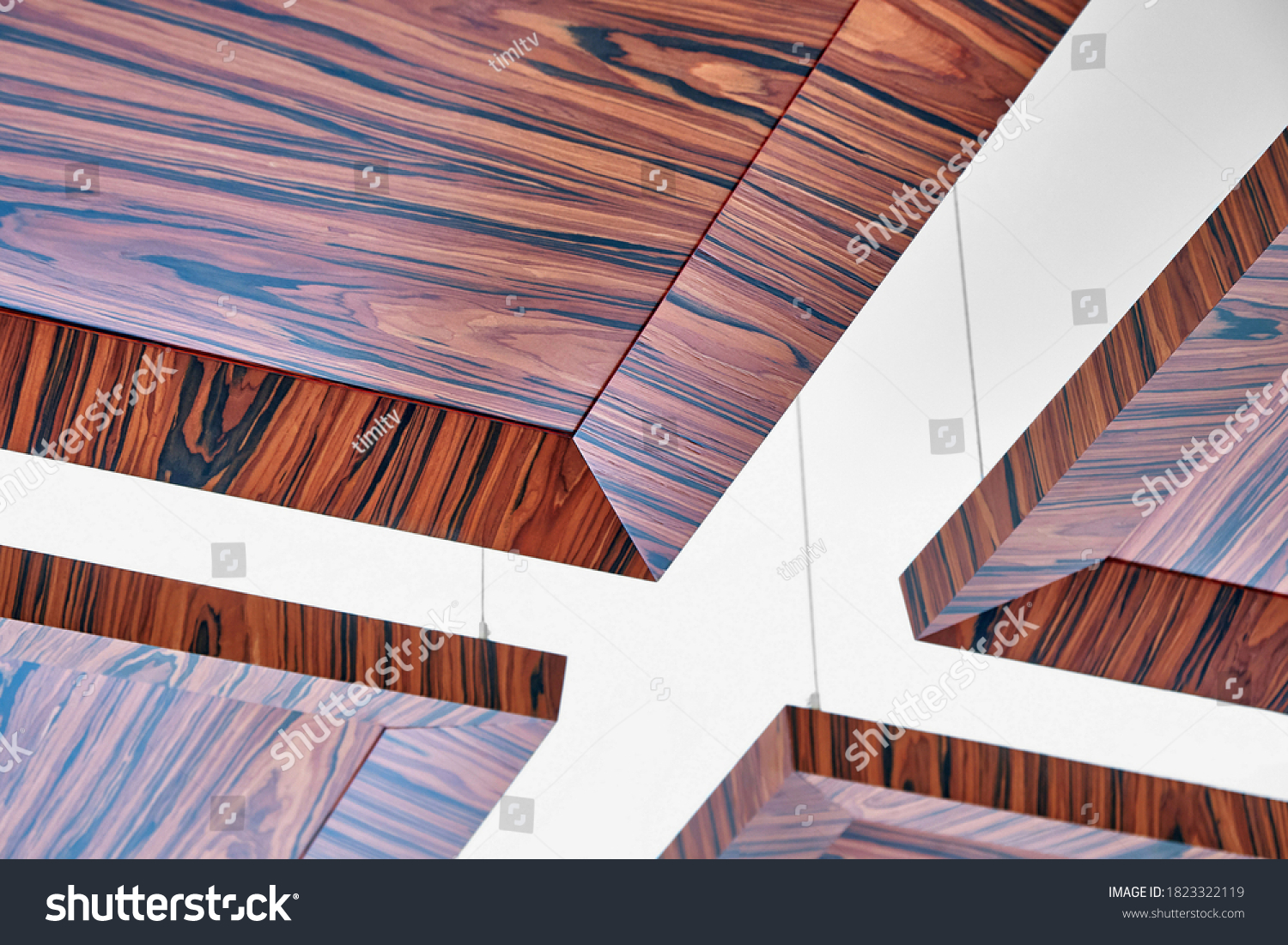 Stock Photo Wooden Ceiling Panels Rosewood Fineline Veneer Ceiling Panels In The Modern Office Close Up 1823322119 