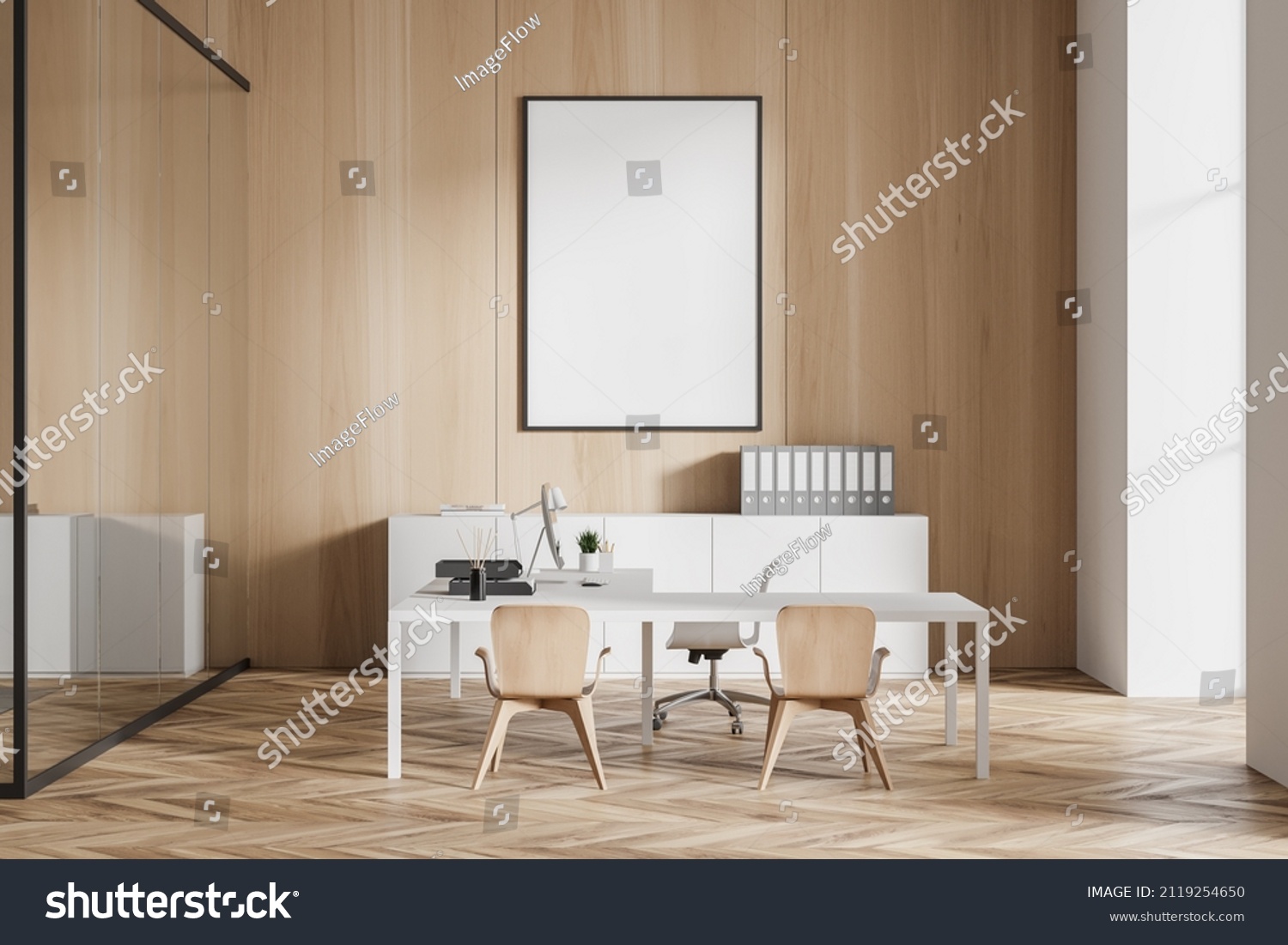 Wooden Ceo Room Interior Chairs Desk Stock Illustration 2119254650 ...