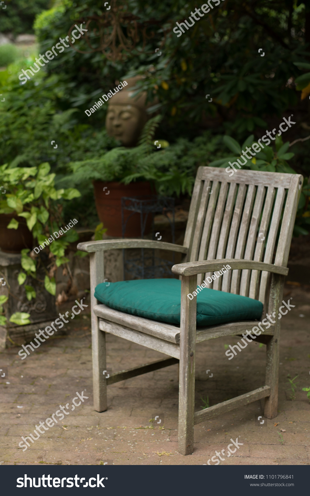 Wooden Chair On Patio Garden Green Stock Photo Edit Now 1101796841