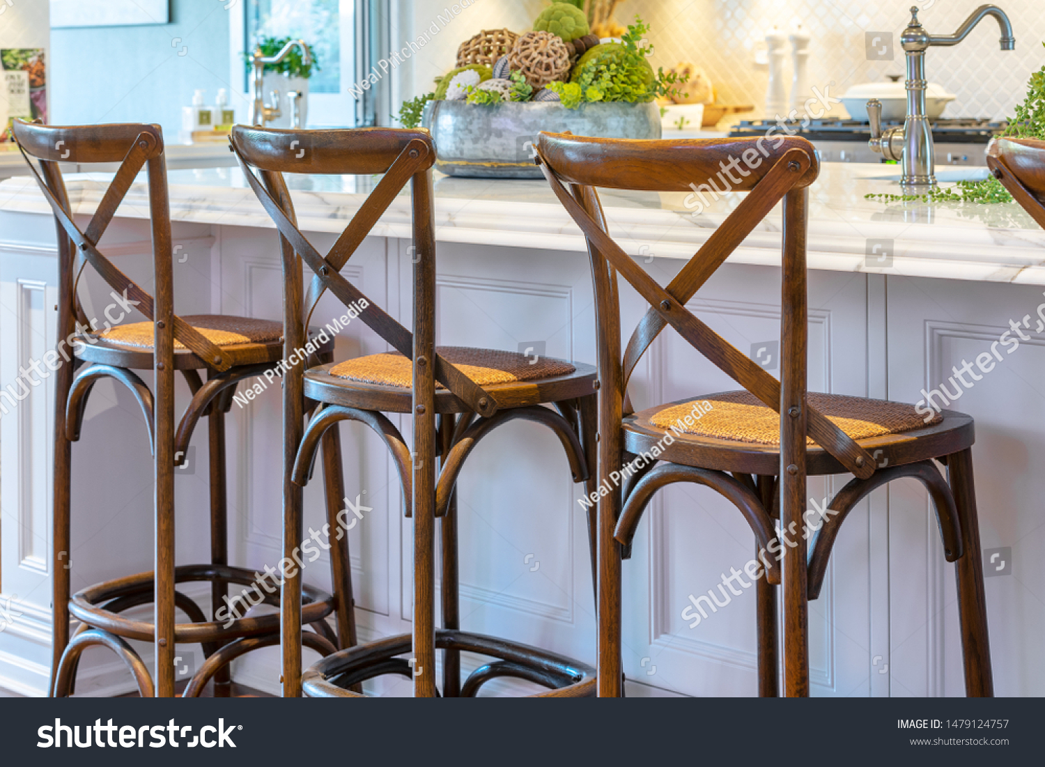 Wooden Chairs Kitchen Island Bench Luxury Stock Photo Edit Now 1479124757