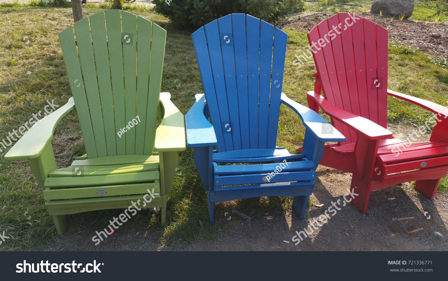 Wooden Colorful Outdoor Lawn Chairs Royalty Free Stock Image