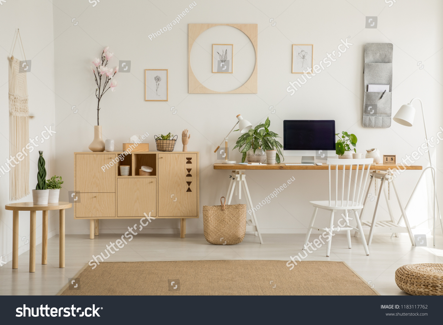 Wooden Cupboard Next Desk Desktop Computer Stock Photo Edit Now