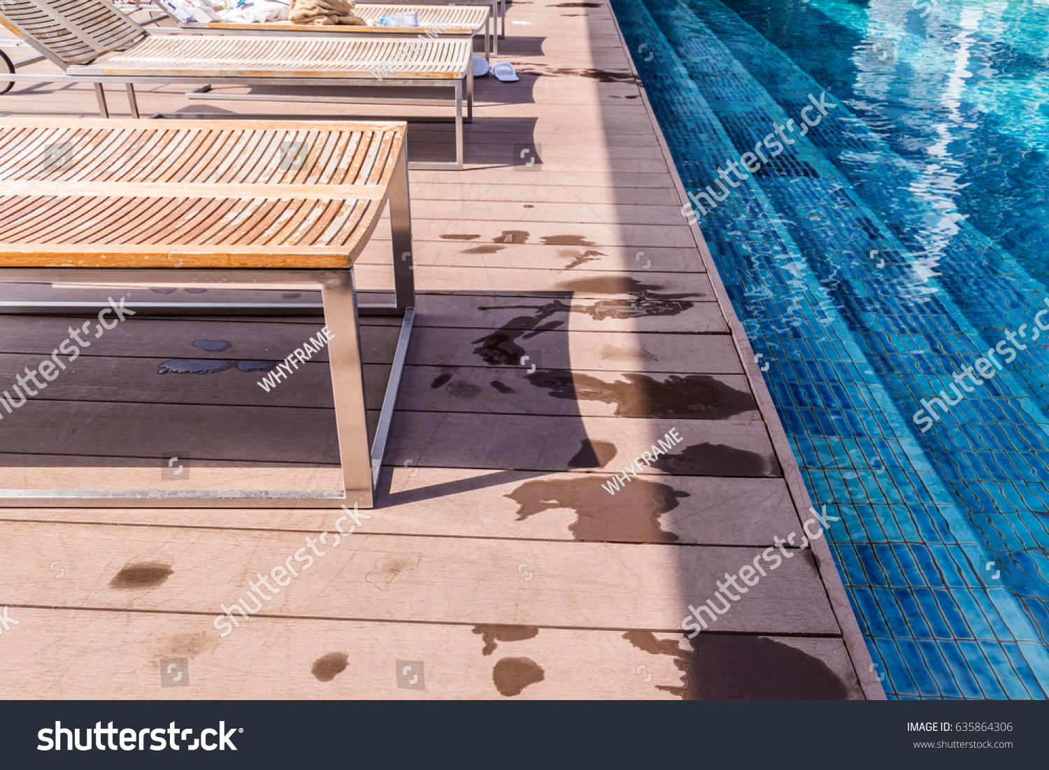 Wooden Deck Bench Swimming Pool Stock Photo Edit Now 635864306