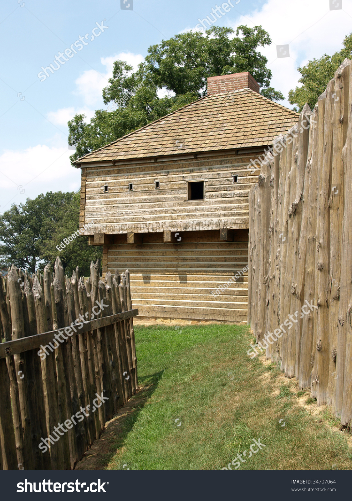 Wooden Fort 1800'S Between Walls And Blockhouse In Background Stock ...