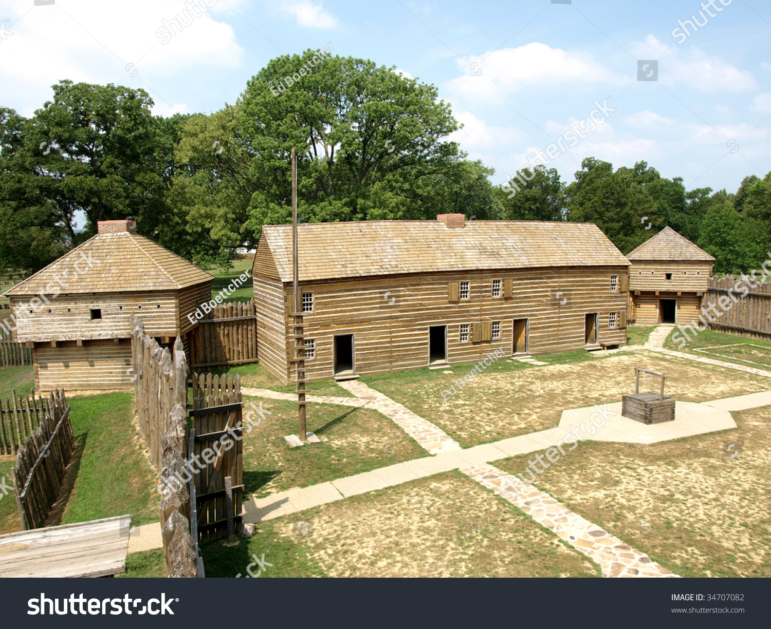 Wooden Fort 1800s Courtyard Blockhouse Gate Stock Photo 34707082 ...