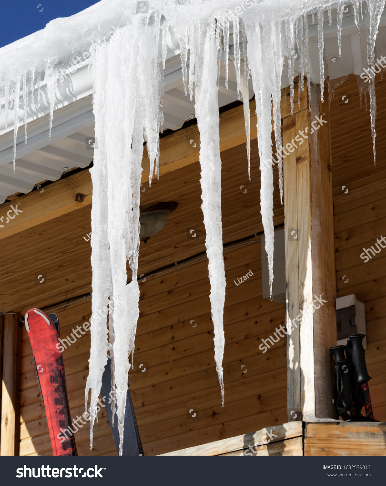 Wooden House Snow Cornice Big Icicles Stock Photo Edit Now