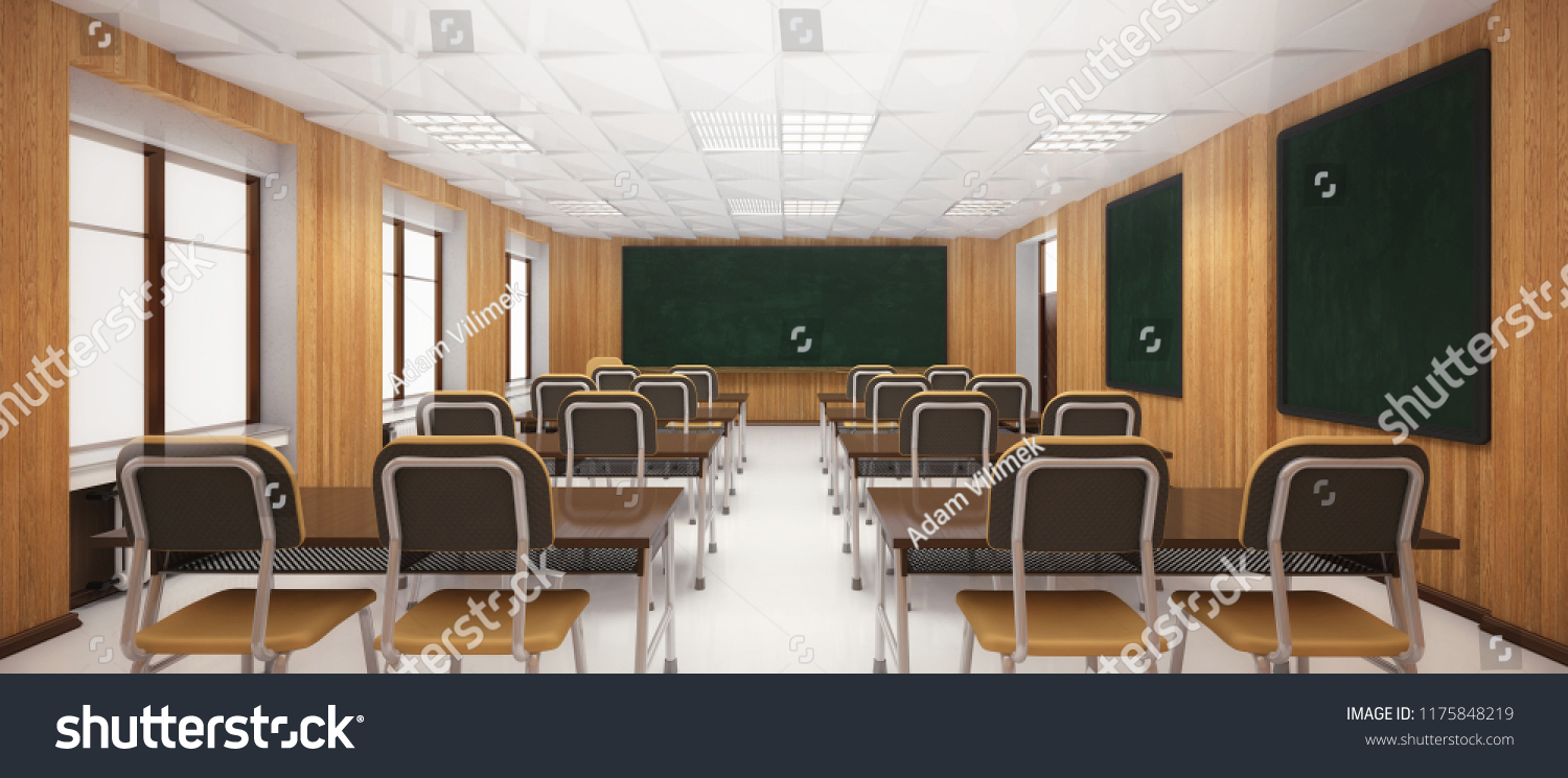 Ilustrasi Stok Wooden Modern Classroom Interior Front View 1175848219 Shutterstock