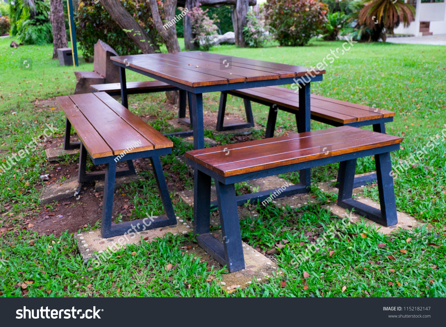 Wooden Outdoor Furniture Set Small Garden Stock Photo Edit Now 1152182147