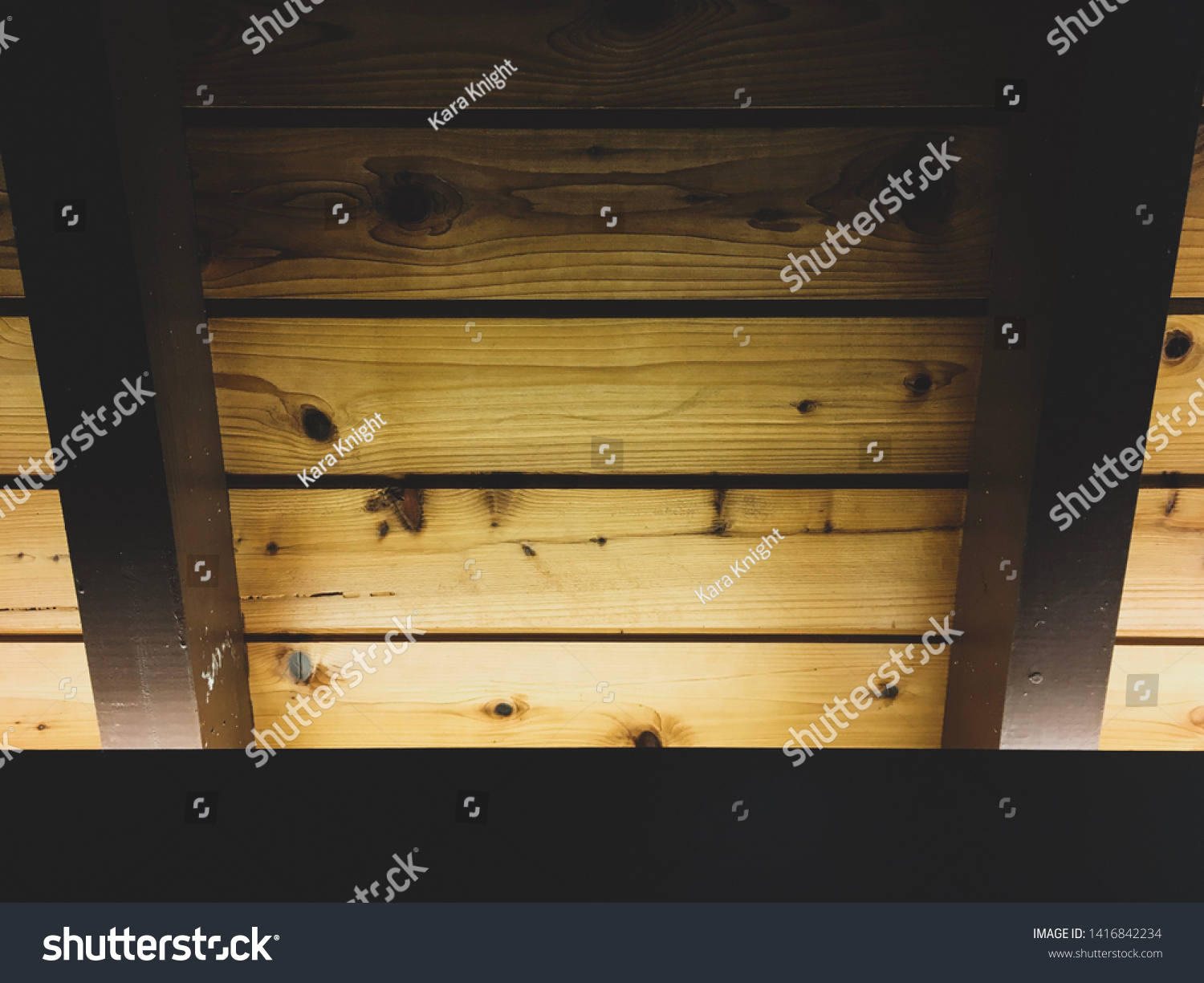 Wooden Plank Ceiling Illuminated By Lights Stock Photo Edit