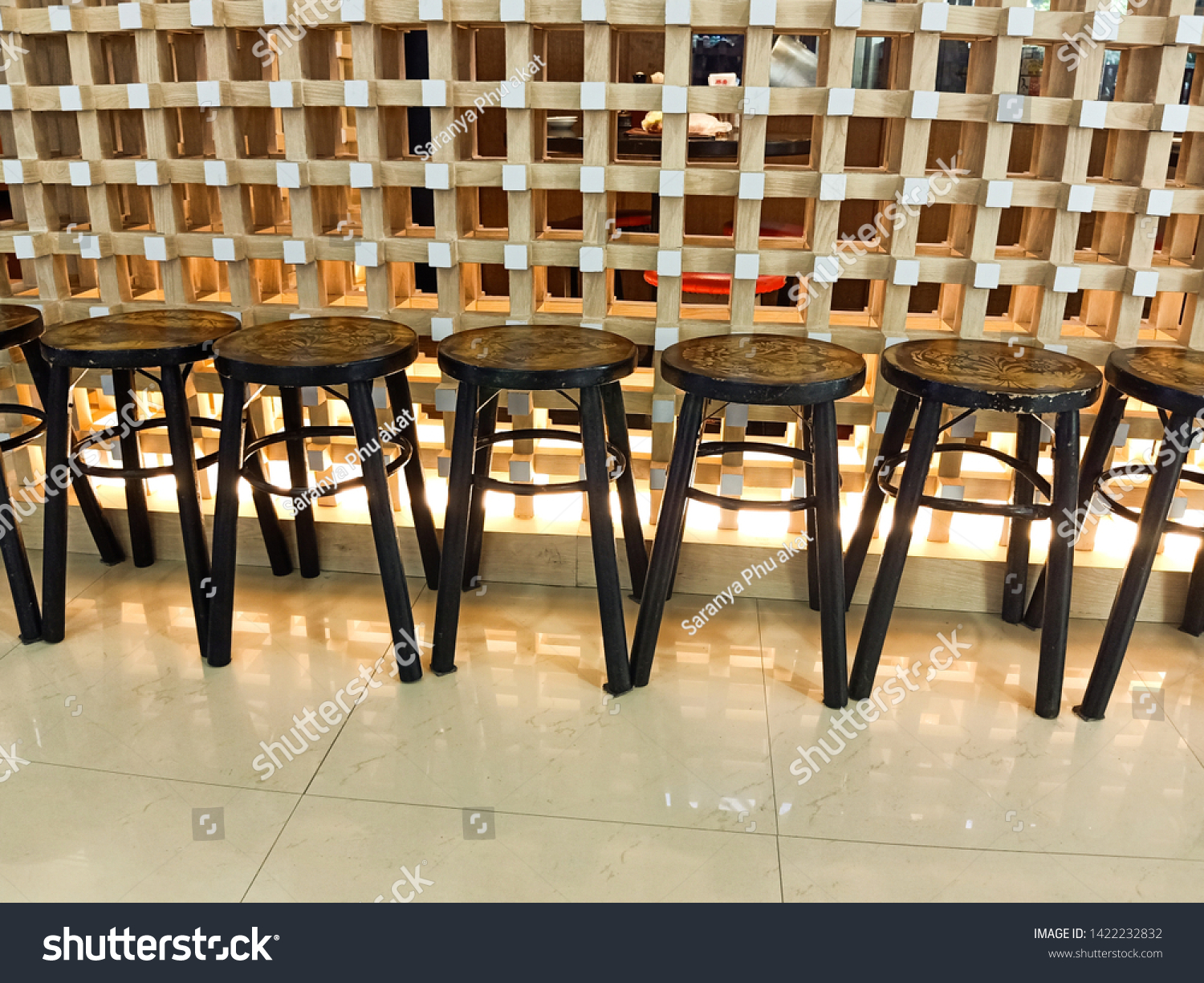 Wooden Round Vintage Style Stool Chairs Stock Photo Edit Now 1422232832