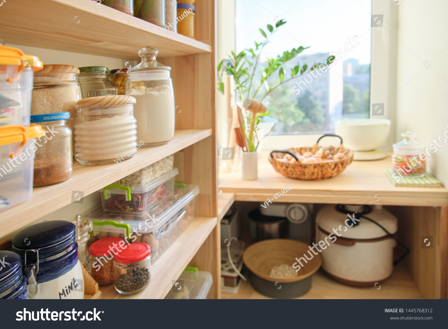 Wooden Shelves Food Utensils Kitchen Appliances Stock Photo Edit