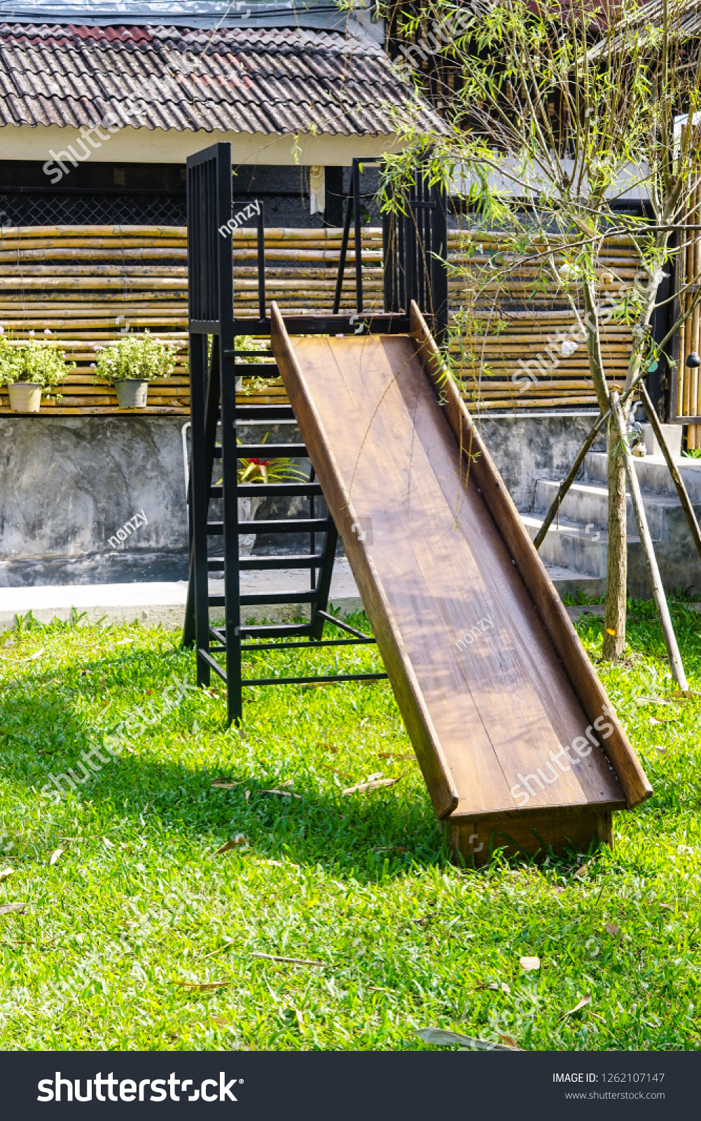 wooden garden slide