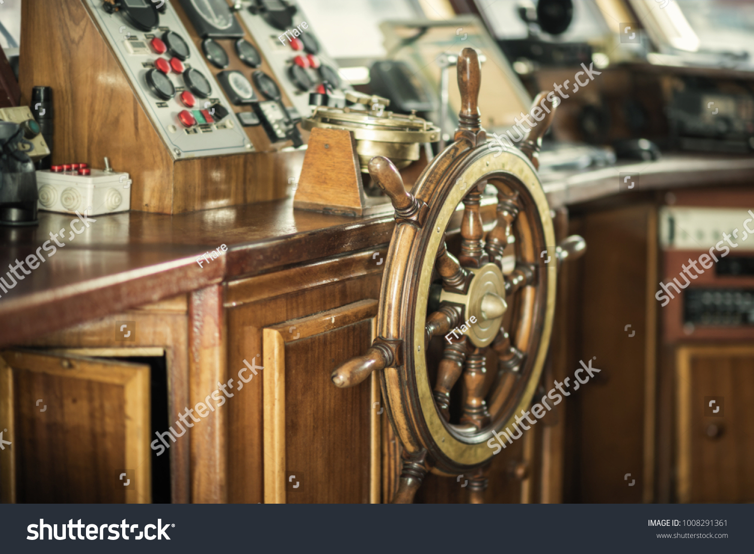 Wooden Steering Wheel Captain Cabin Big Stock Photo Edit