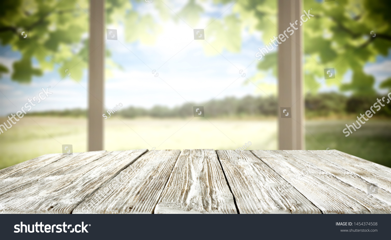Wooden Table Background Nature View Stock Photo (Edit Now) 1454374508