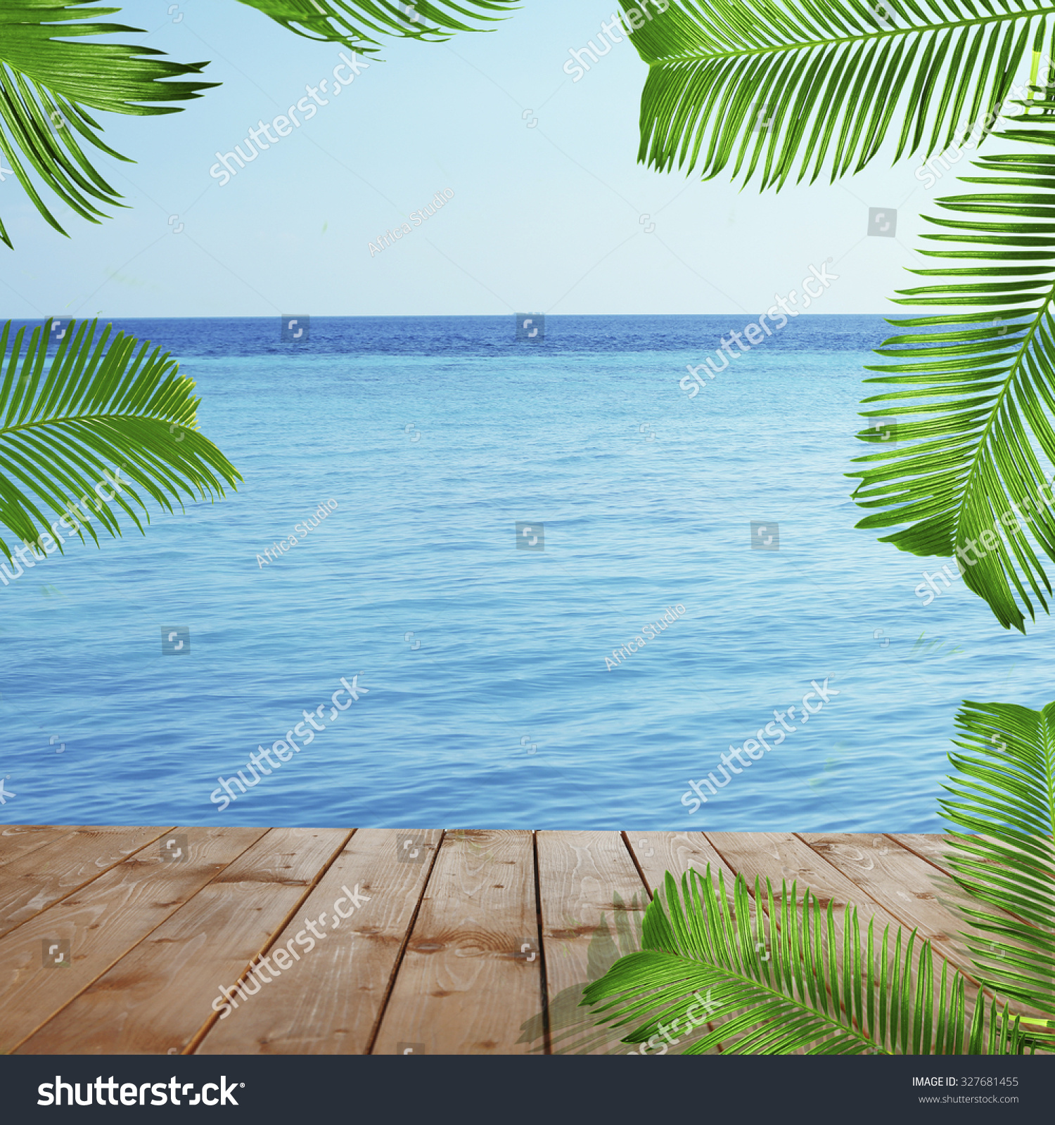 Wooden Table Tropical Paradise Background Stock Photo Edit Now