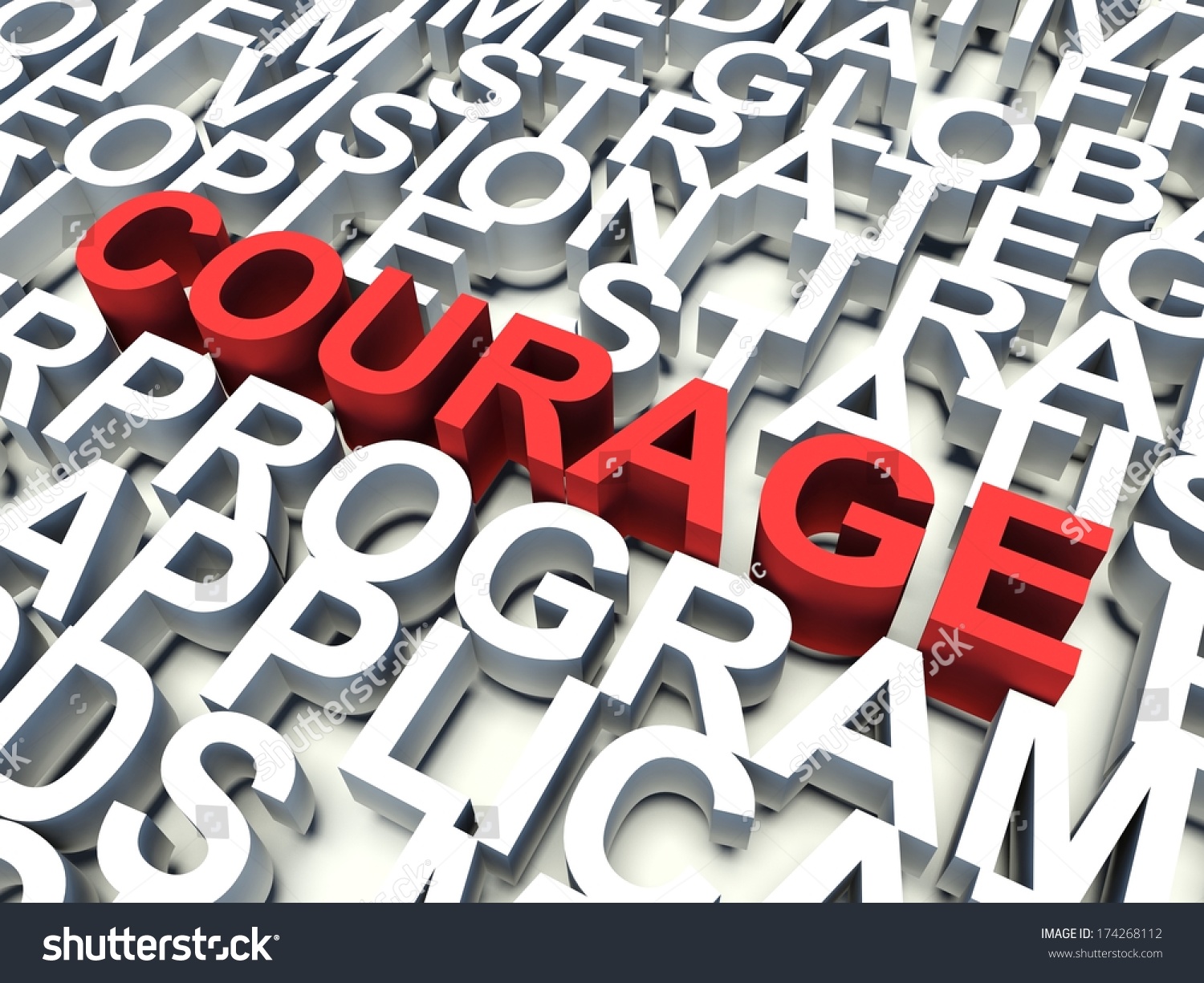 Word Courage In Red, Salient Among Other Related Keywords Concept In ...
