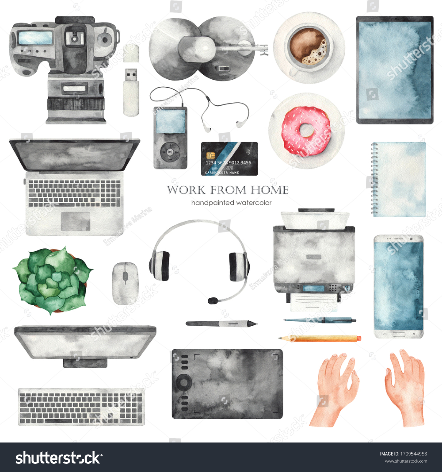 Work Home Office Equipment Laptop Camera Stock Illustration 1709544958