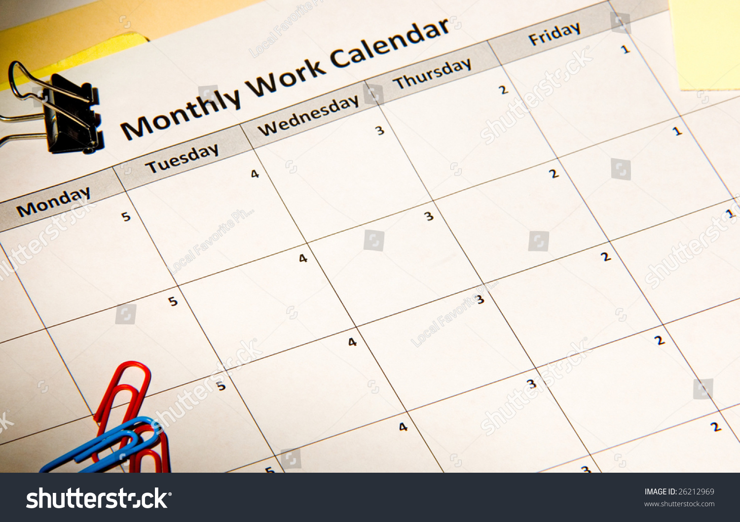 Work Week Countdown Calendar Stock Photo 26212969 : Shutterstock