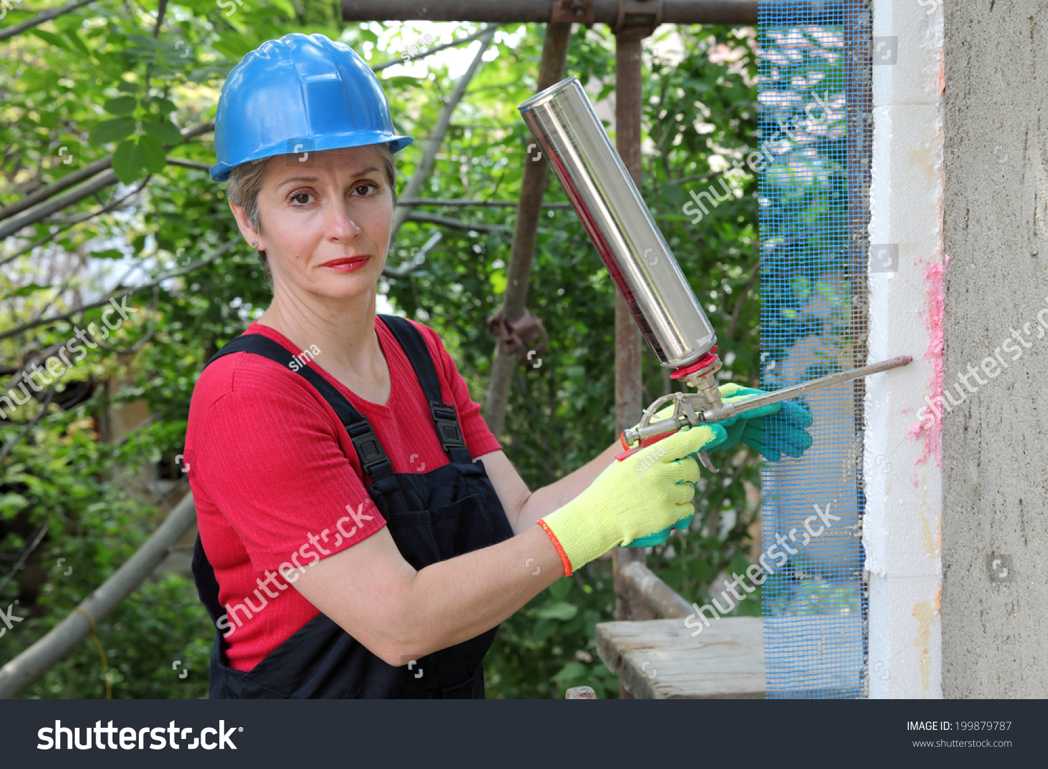 Worker Applying Polyurethane Expanding Foam Glue Stock Photo 199879787