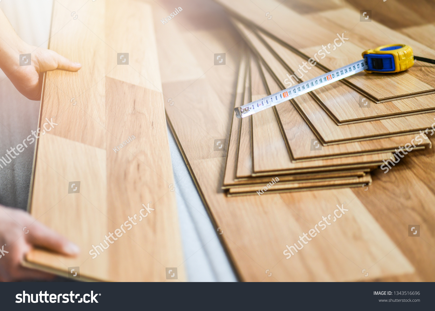 Worker Hands Holding Timber Laminate Floor Stock Photo Edit Now