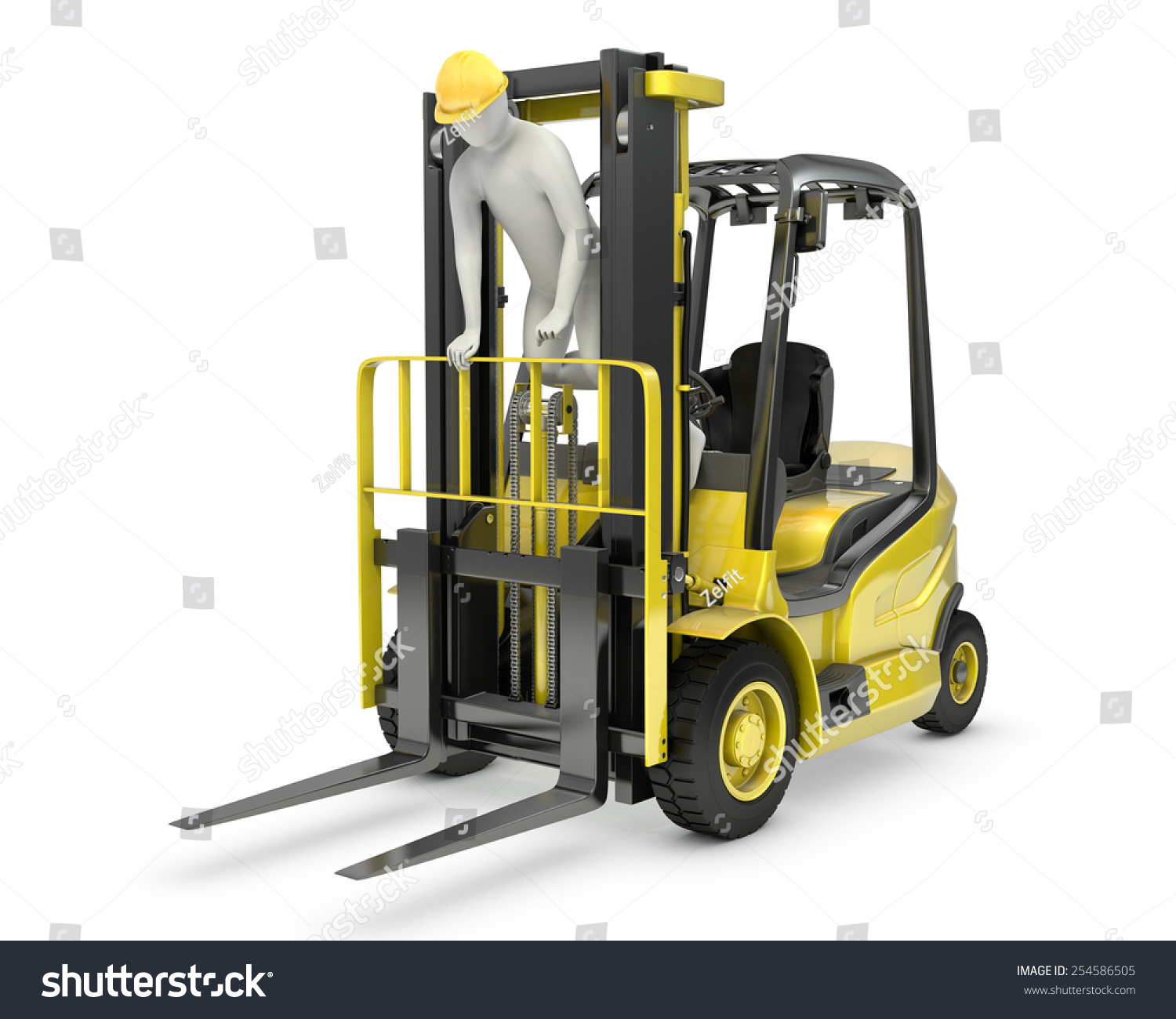 Worker Stands On Mast Forklift Violating Stock Illustration 254586505