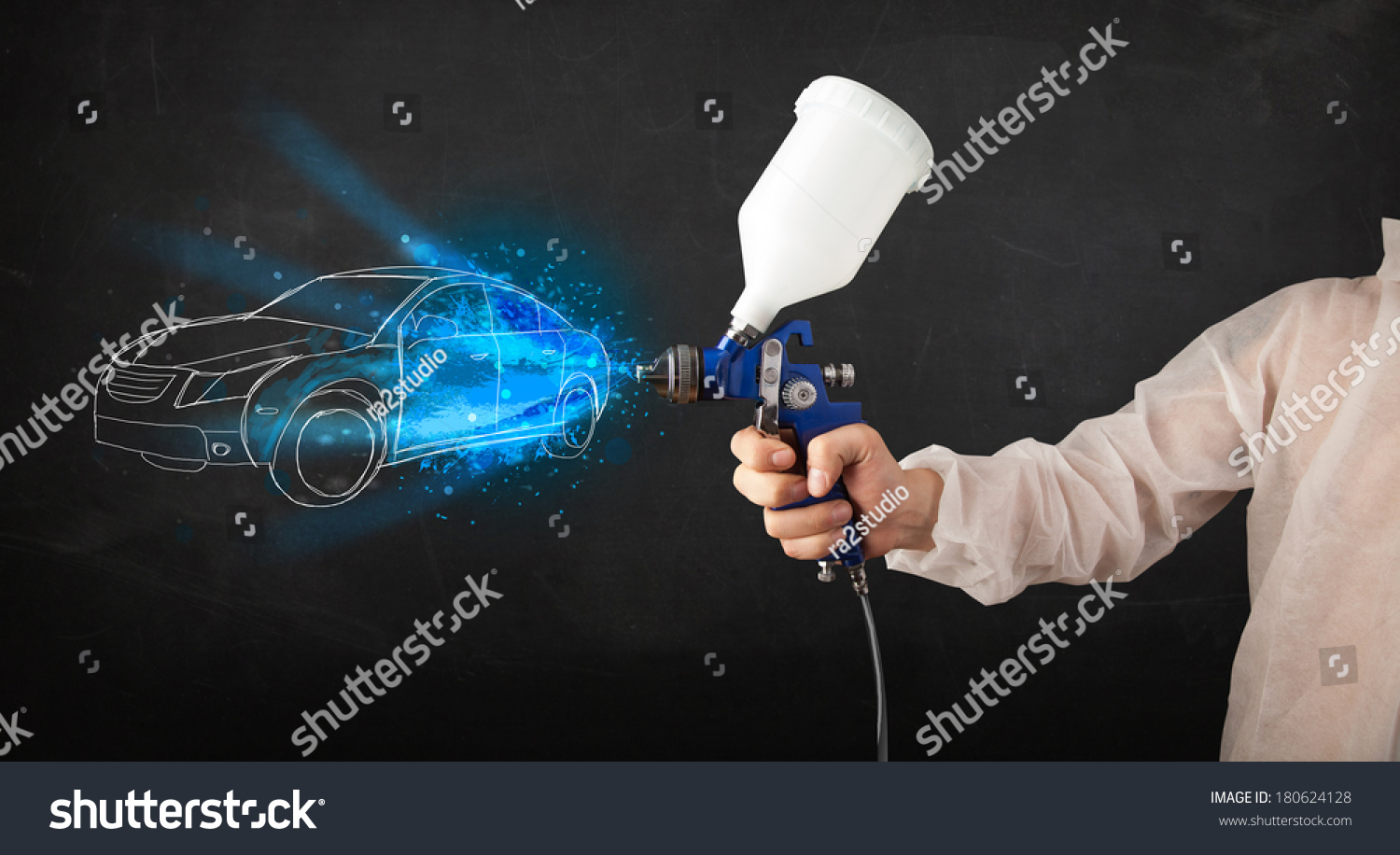 145 Automotive Spot Painter Images Stock Photos Vectors Shutterstock   Stock Photo Worker With Airbrush Gun Painting Hand Drawn White Car Lines 180624128 