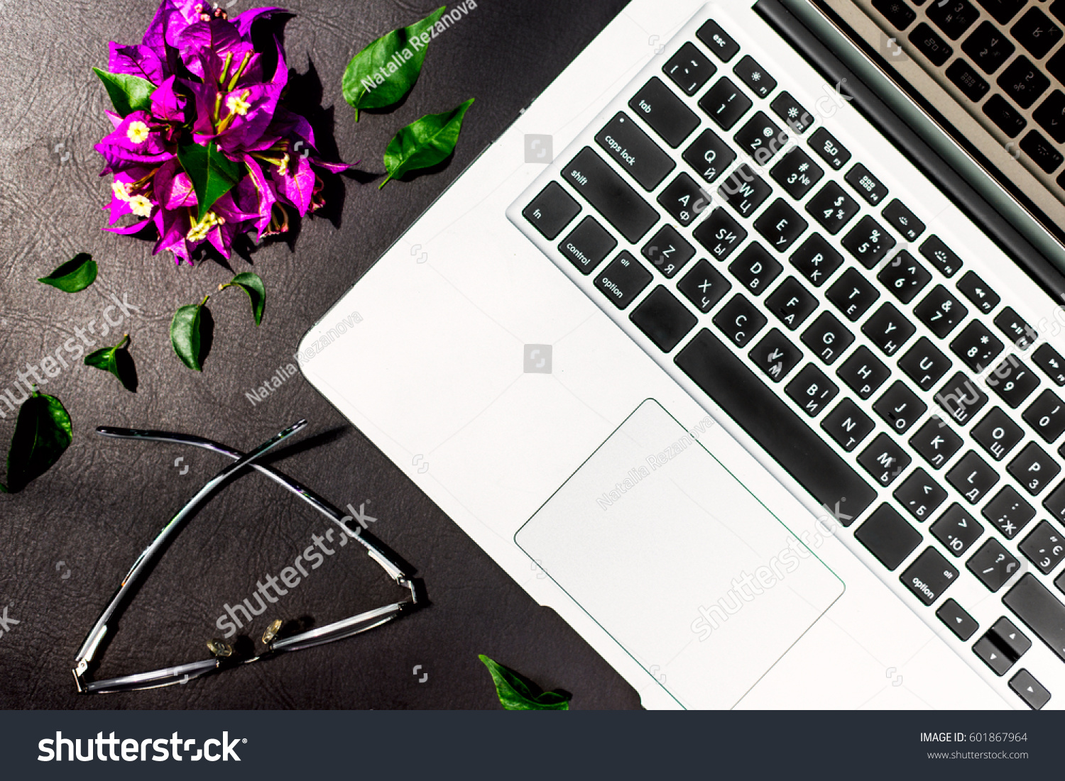 Working Desk Top View Open Gray Stock Photo Edit Now 601867964