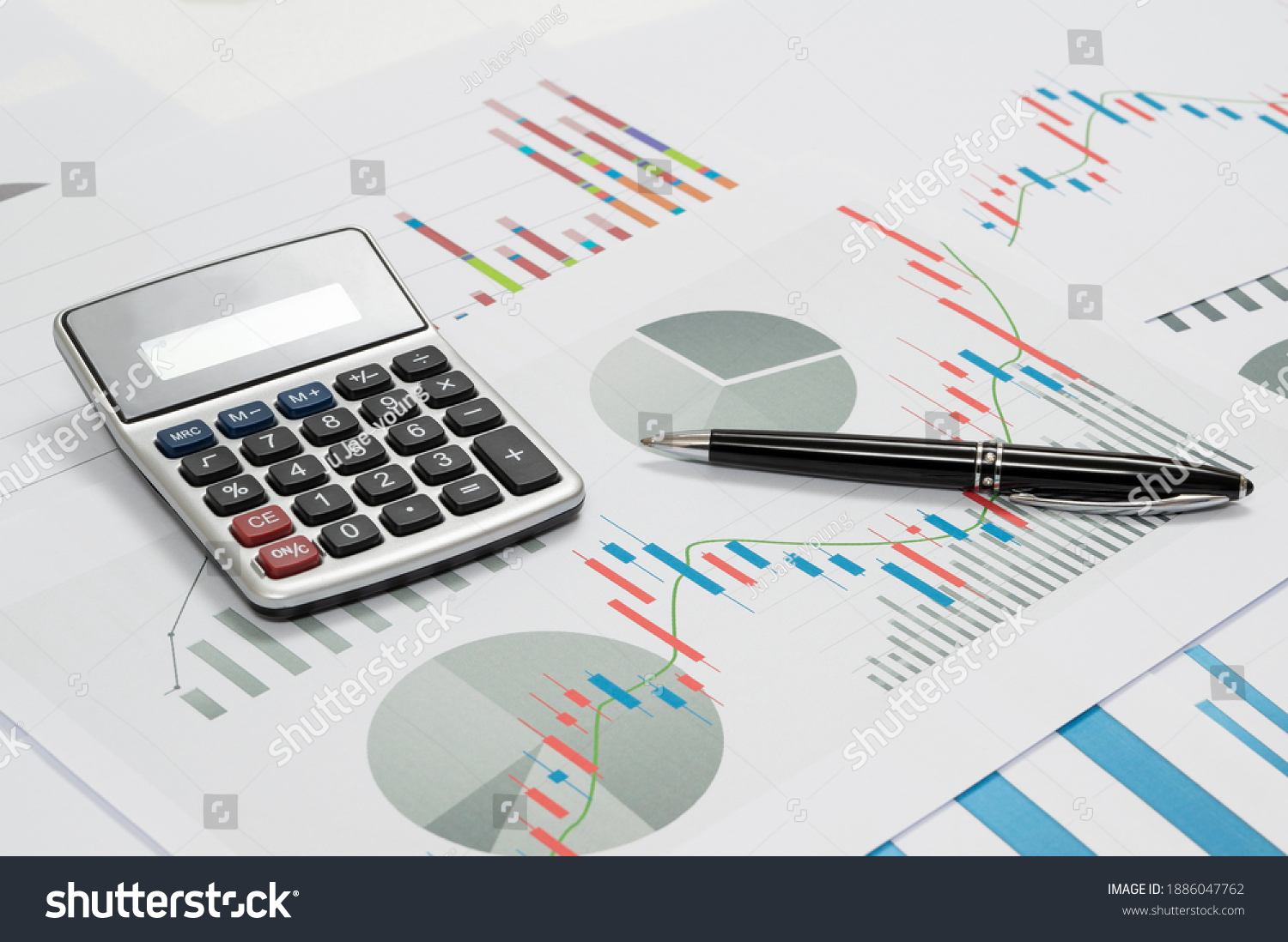 Workplace Businessman Charts Graphs On Desk Stock Photo 1886047762 ...