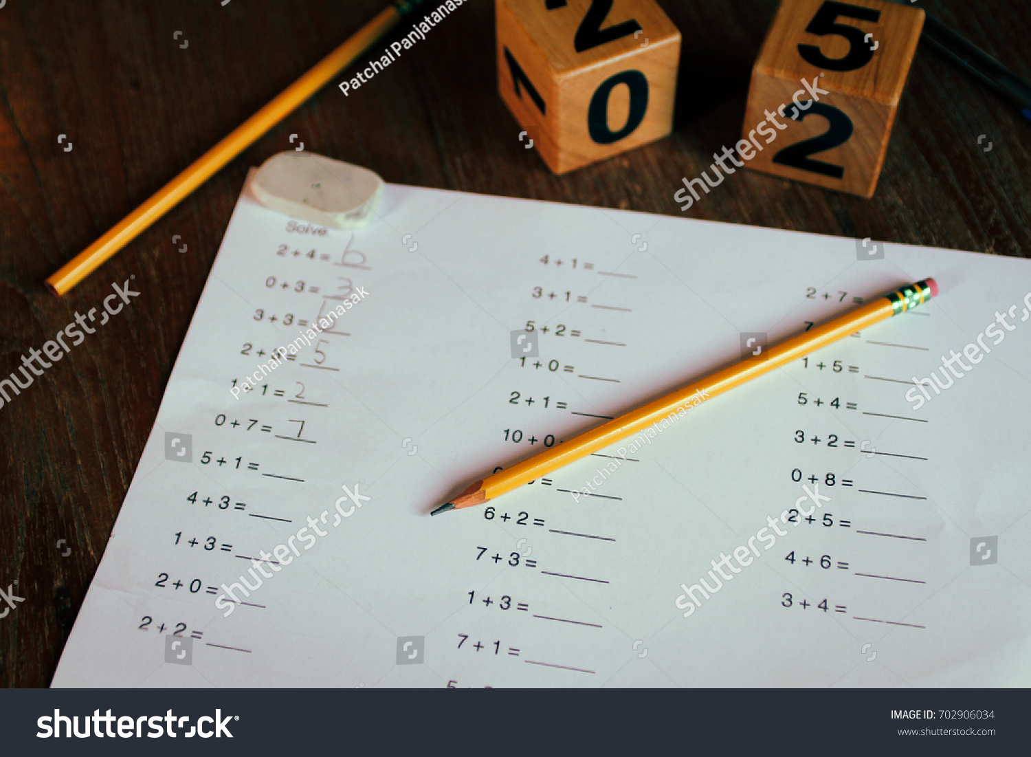 Photo Math Worksheet (Edit Stock ... Homework Grade Pencils 1st