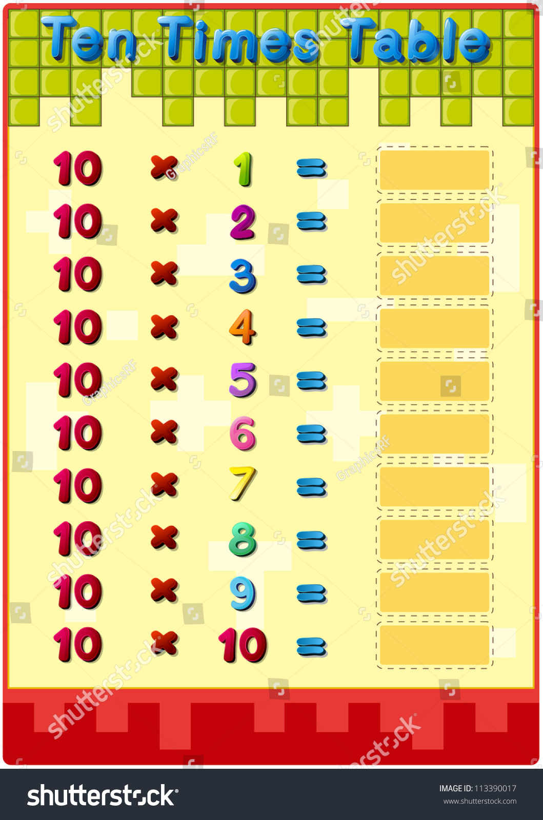 worksheet-10-times-tables-stock-illustration-113390017