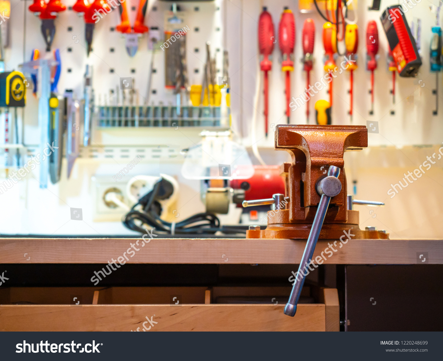 Workshop Vice Fixed On Table Workplace Objects Industrial Stock
