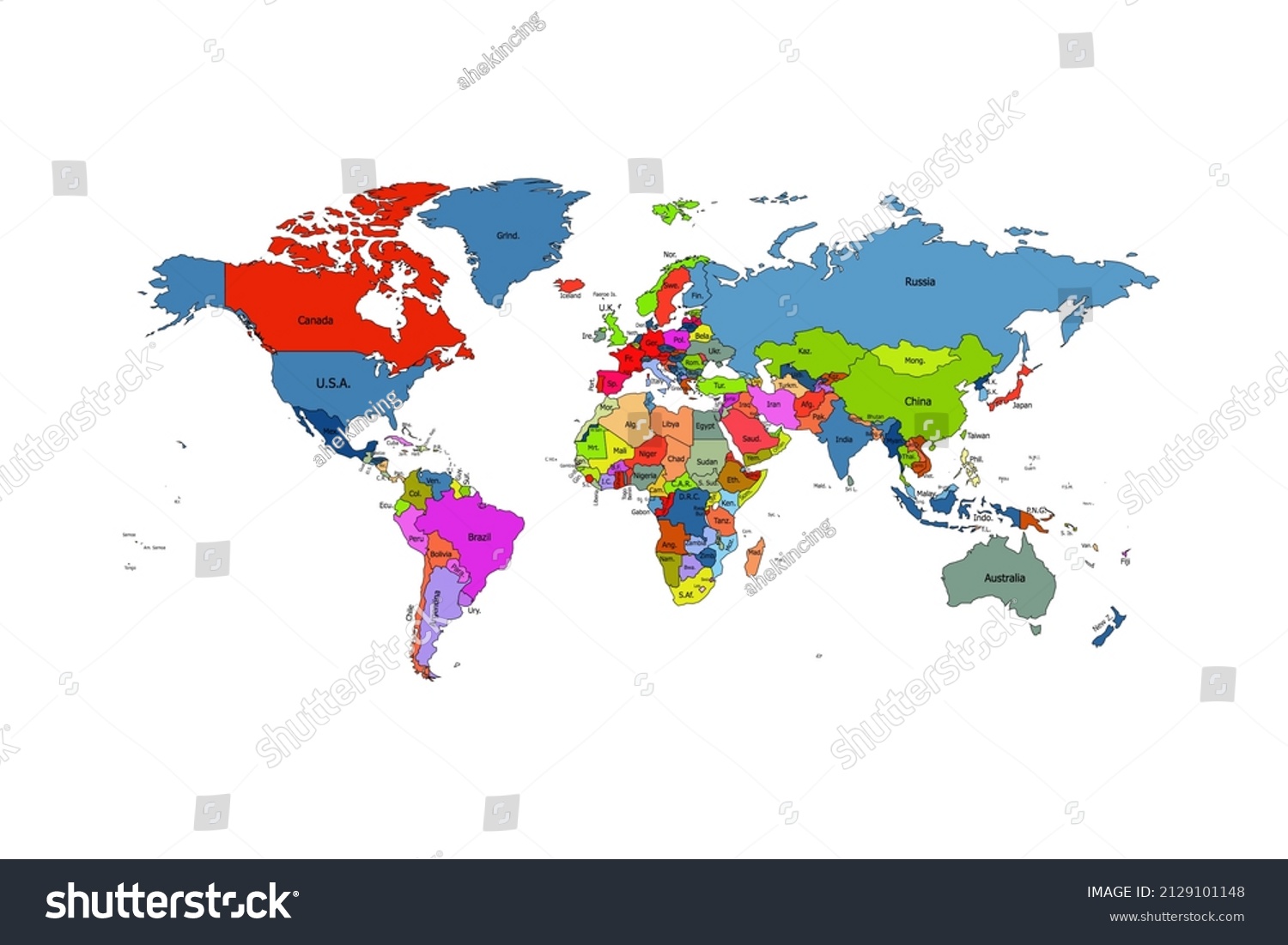 World Colored Countries Map Title Travel Stock Illustration 2129101148