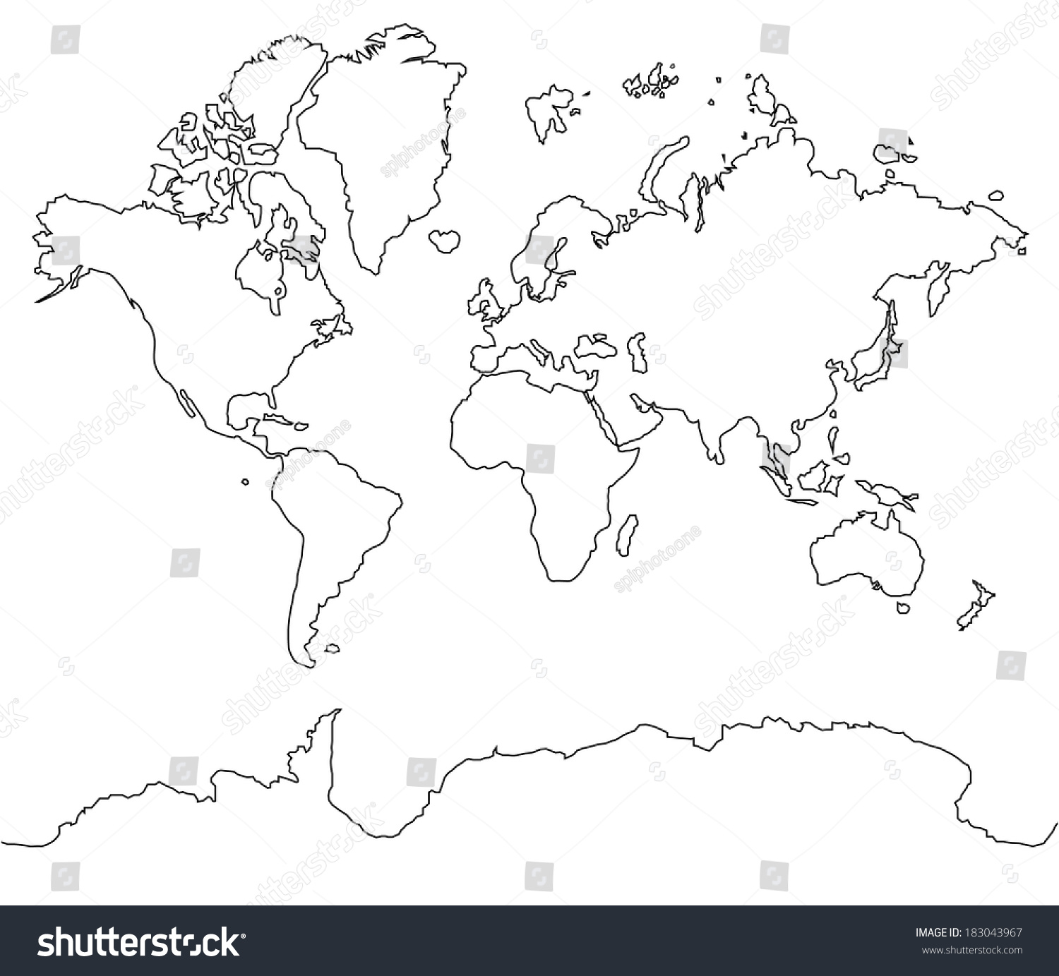 World Map Black Line Stock Illustration 183043967 Stock Photo World Map Black Line 183043967