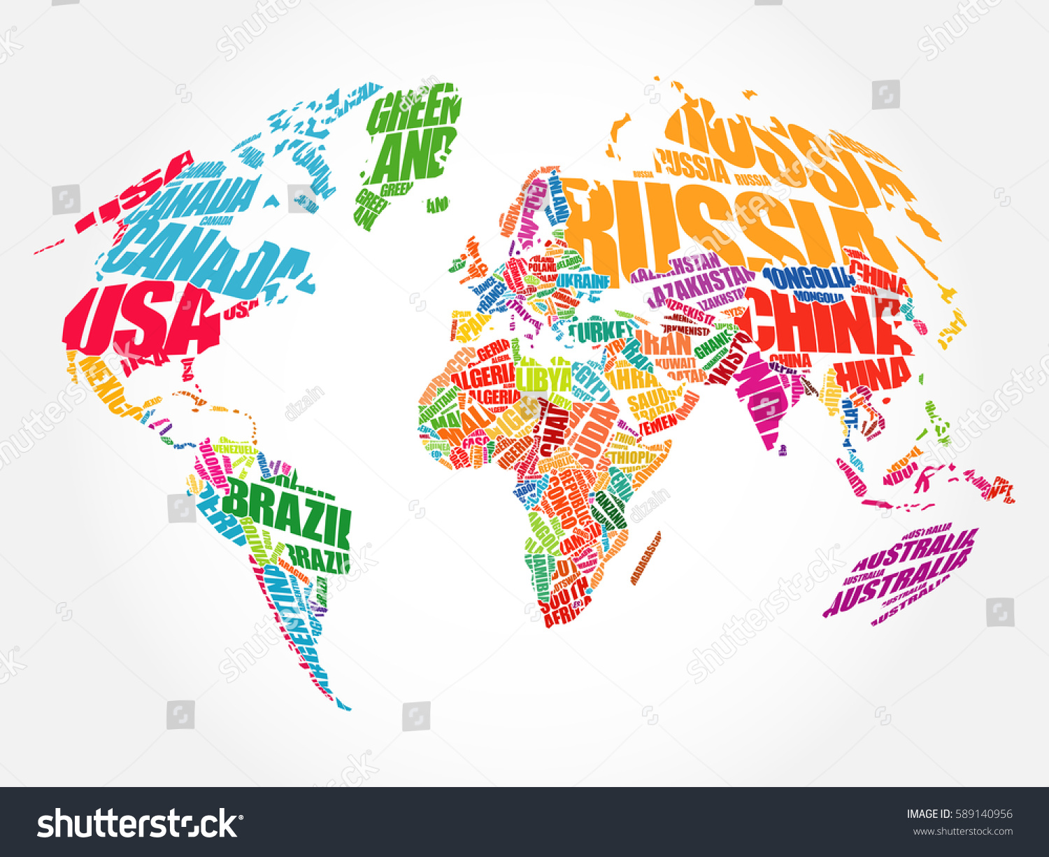 World Map Typography Word Cloud Concept Stock Illustration 589140956 ...