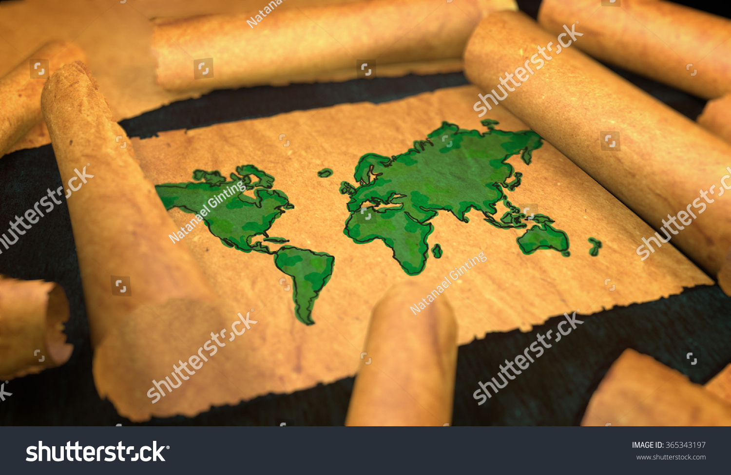 World Map Painting Unfolding Old Paper Stock Illustration 365343197 ...