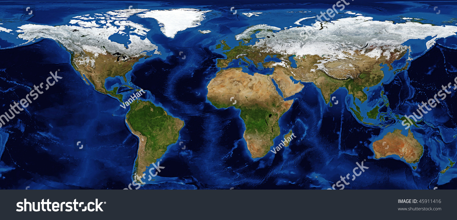 World Map - Shaded Relief With Bathymetry And Snow Cover In Winter Data ...