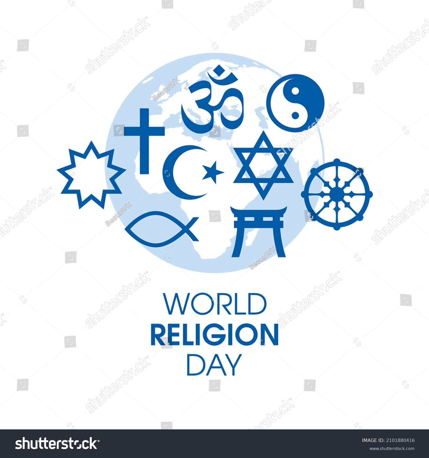 World Religion Day Poster Religious Symbols ภาพประกอบสต็อก 2101880416