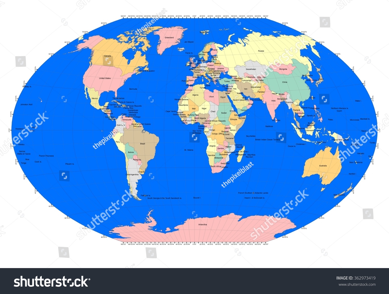 World Sphere Countries Grid Lines Blue Stock Illustration