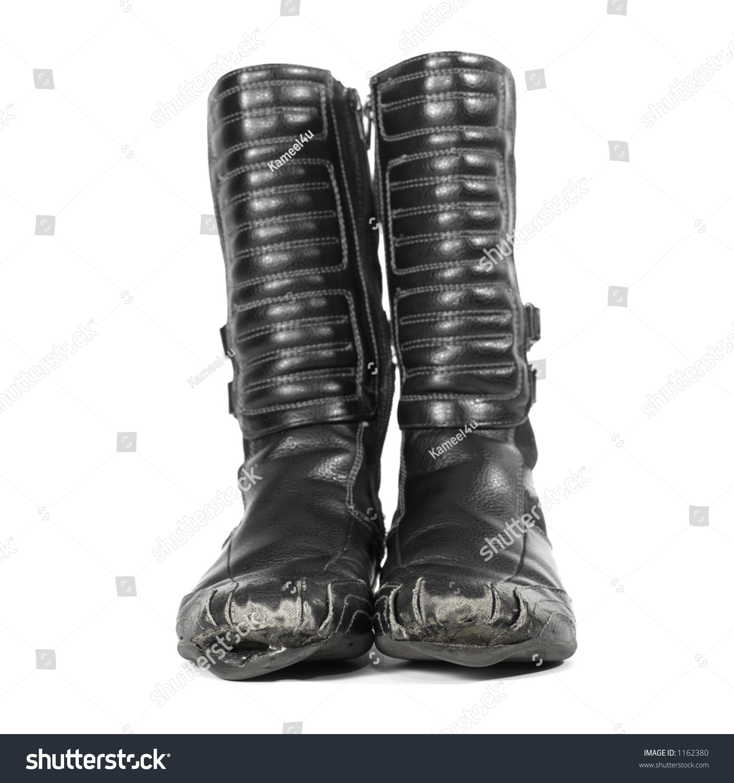 Worn Out Black Leather Boots Isolated Stock Photo 1162380 - Shutterstock