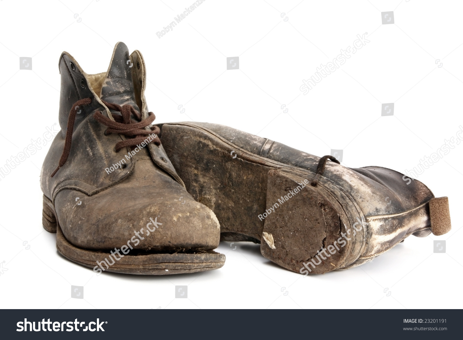 Wornout Old Work Boots Isolated On Stock Photo 23201191 - Shutterstock