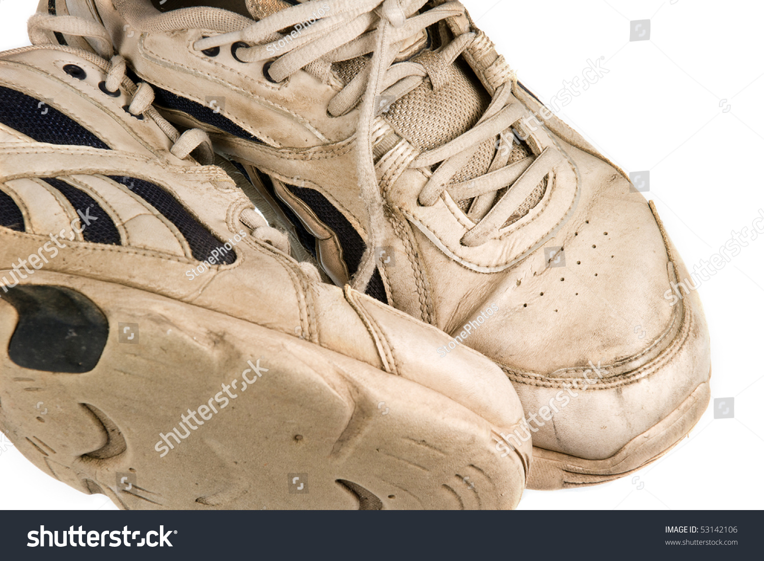 Worn Out Sneakers Isolated On White Stock Photo 53142106 - Shutterstock
