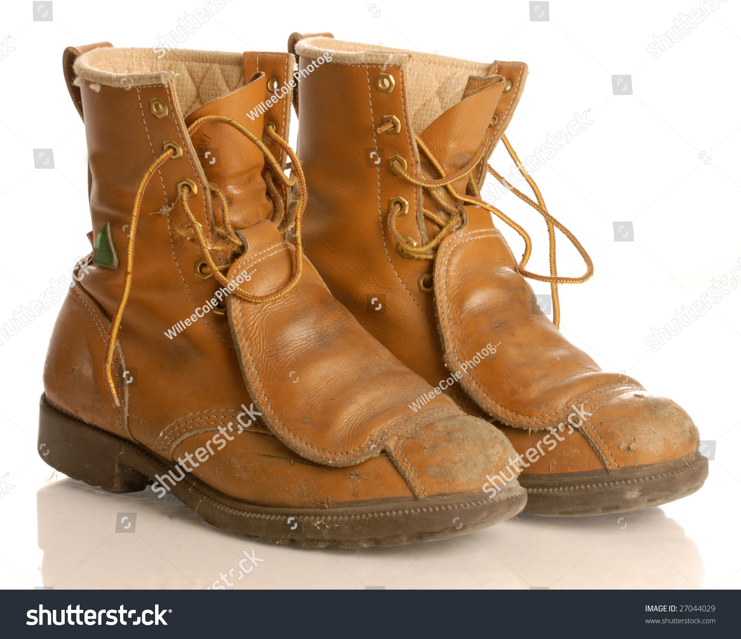 Worn Work Boots Or Safety Boots Isolated On White Background Stock ...