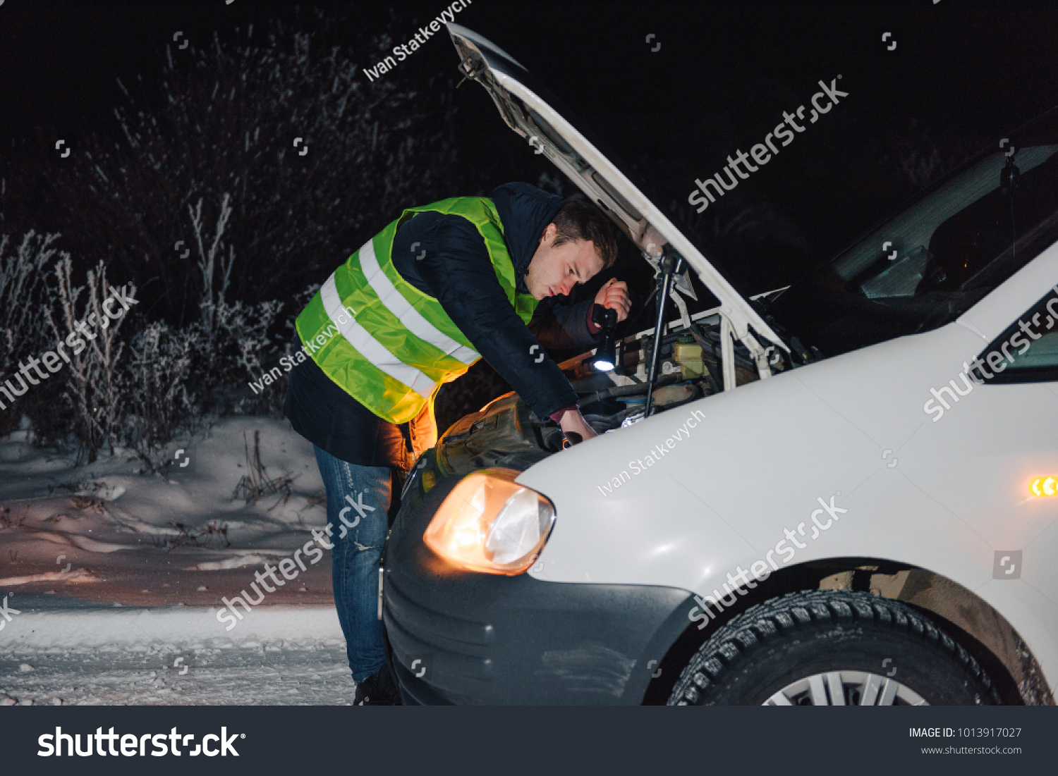 car broken down at night