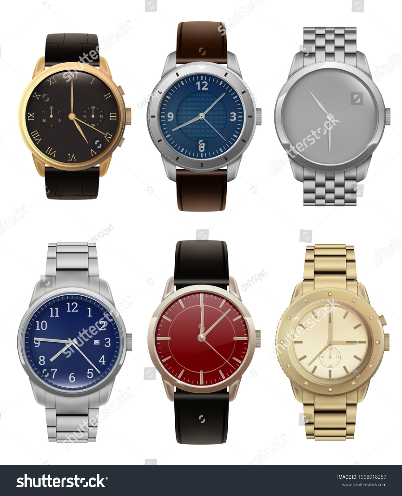 Wristwatches Realistic Luxury Silver Golden Men Stock Illustration ...