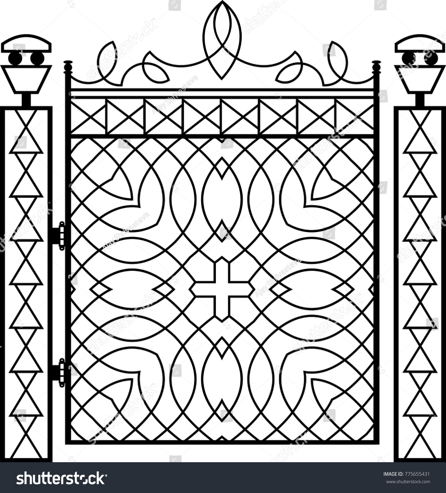 Wrought Iron Gate Pillar Raster Illustration Stock Illustration ...