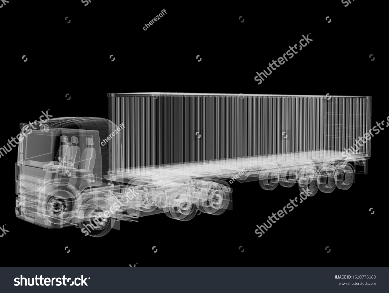 Xray Heavy Truck Semitrailer On Black Stock Illustration 1520775080