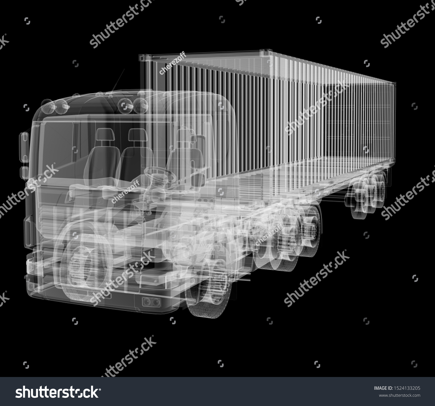 Xray Heavy Truck Semitrailer On Black Stock Illustration 1524133205