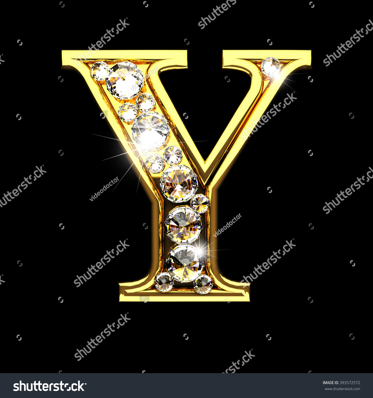 Y Isolated Golden Letters With Diamonds On Black Stock Photo 393572572 ...